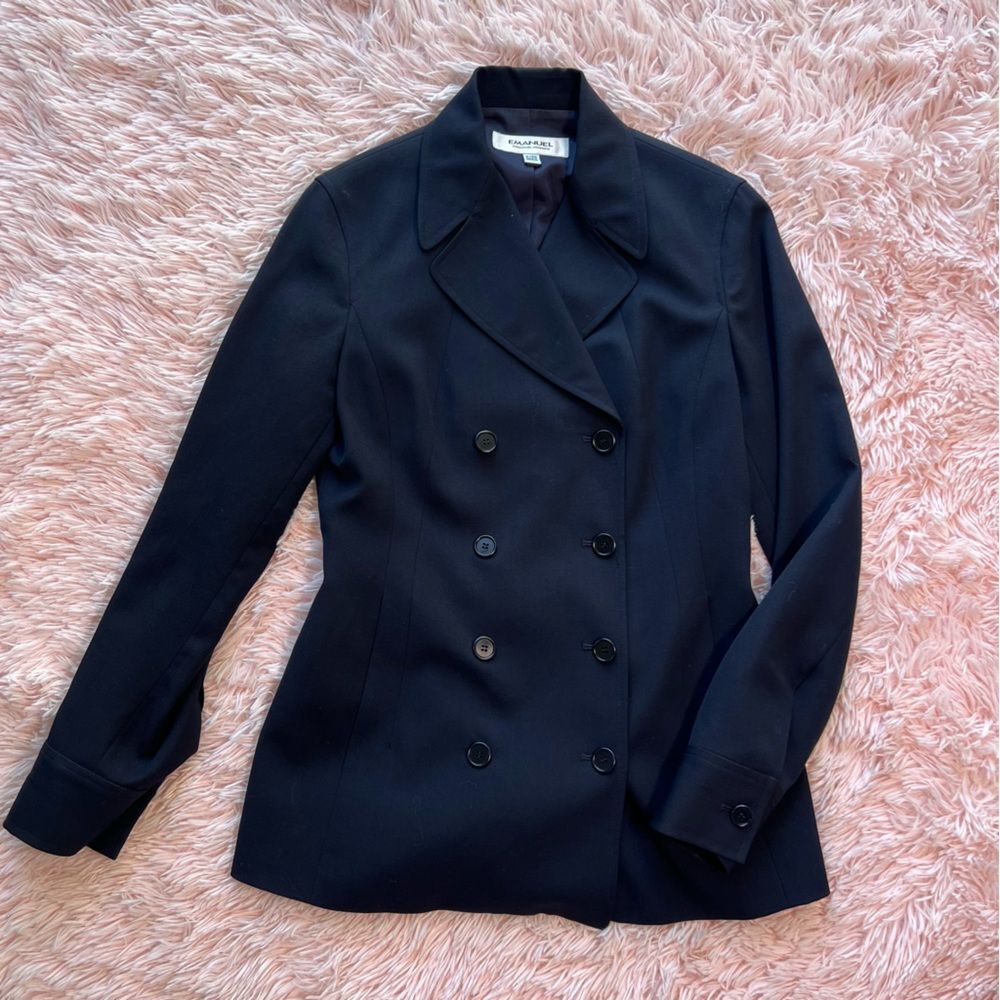 Emanuel Ungaro Black Double-Breasted Jacket NAVY BLUE ~ EUC ~ size 2/36